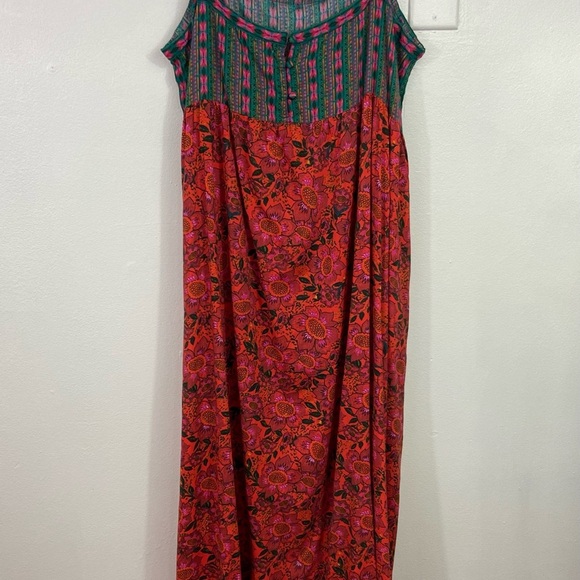 Natural Life Maxi Dress SZ Large Floral Side Slits Sleeveless Red Teal Boho NEW - Picture 2 of 10